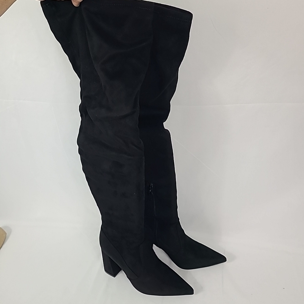 Steve Madden Women's Irina Over The Knee Boots Black Microfiber Stretch Zip Sz 6